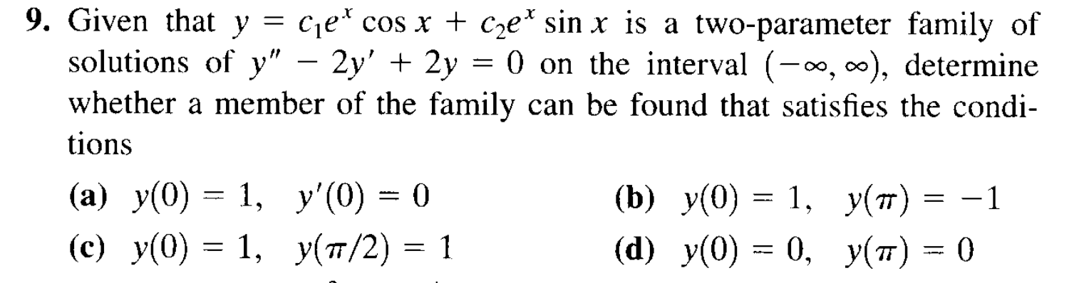  9. Given that y = ge cos x + de sin