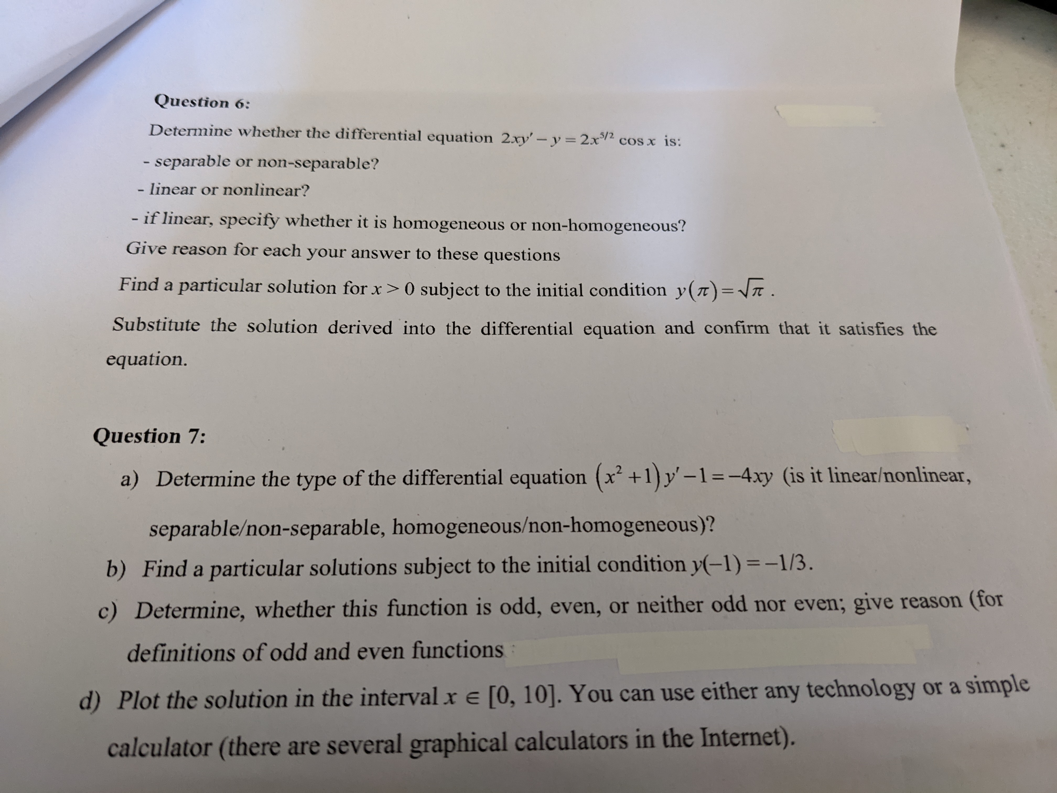 Please do both question 6 and 7 with full solutions so i