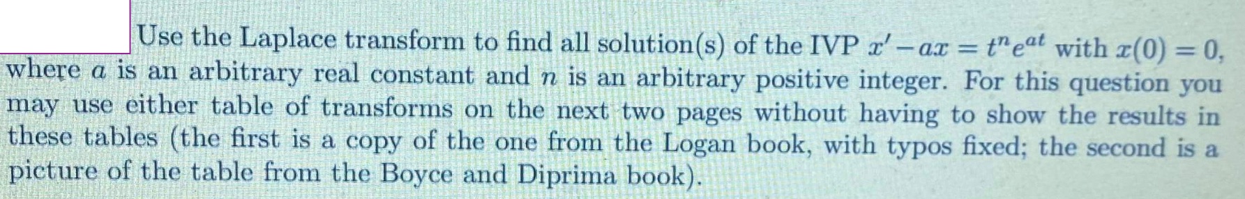 I need help for this Laplace transform problem! The table mentioned in