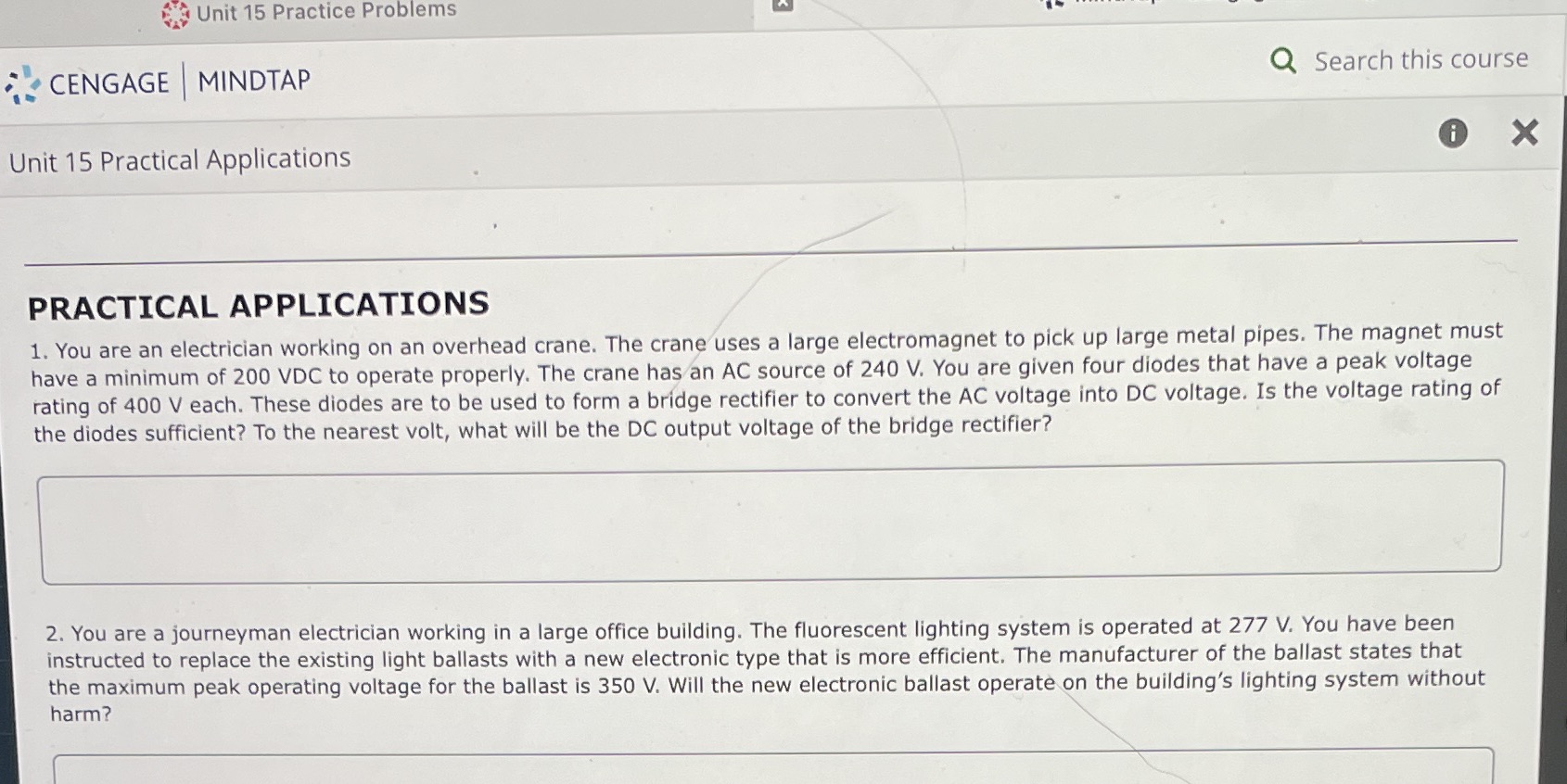 Unit 15 Practice Problems CENGAGE | MINDTAP Q Search this course