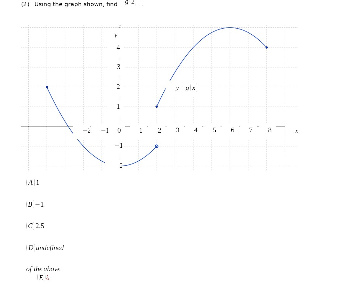  (2) Using the graph shown, find 9 - N _W y=g