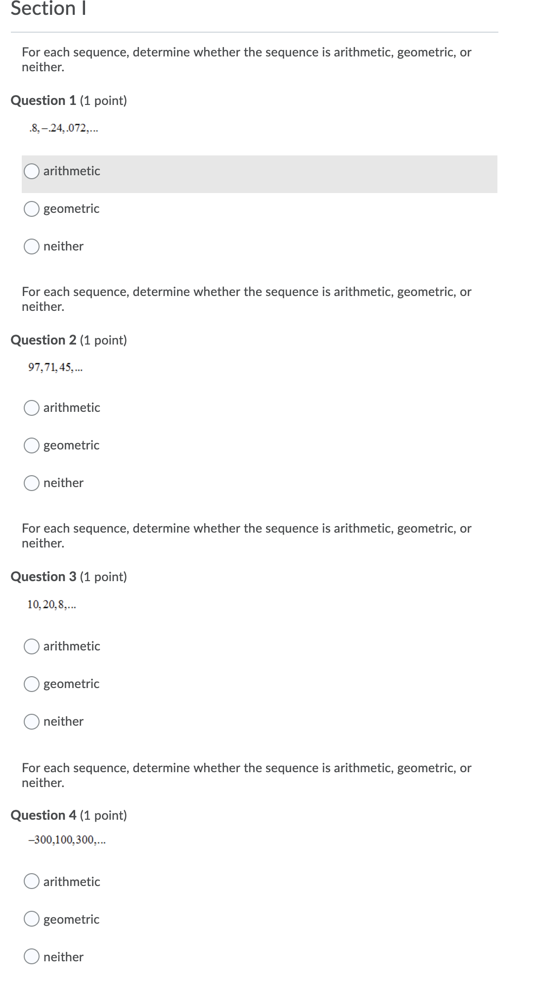 Please Help: Module 9 Section | For each sequence, determine whether the