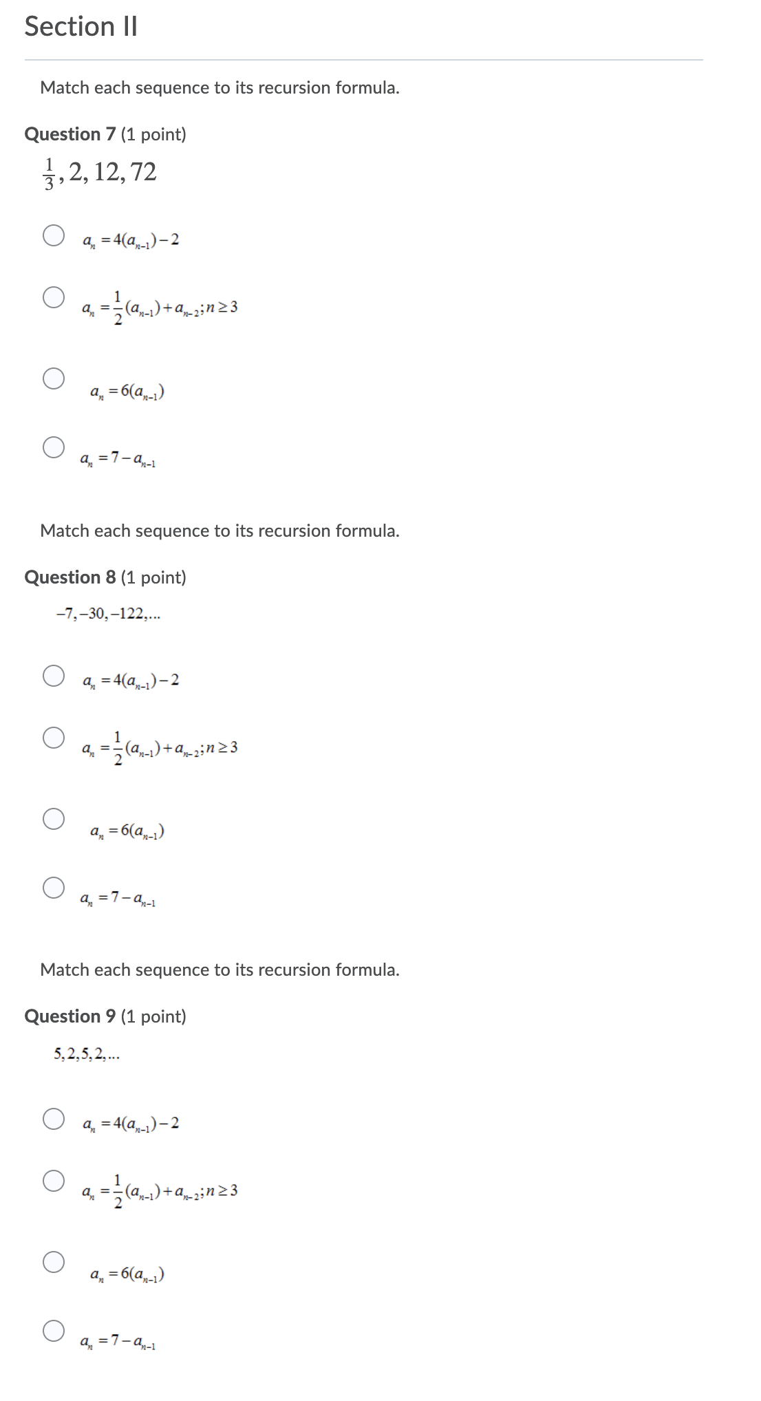 O arithmetic O geometric O neither For each sequence, determine whether the