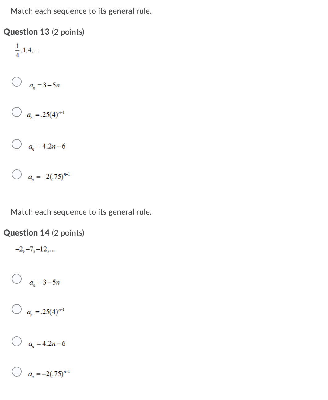 O arithmetic O geometric O neither For each sequence, determine whether the