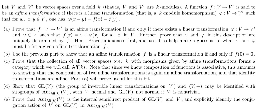  Let V and V' be vector spaces over a field k