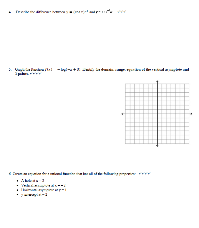 Help with this! 4. Describe the difference between y = (cosx) 1