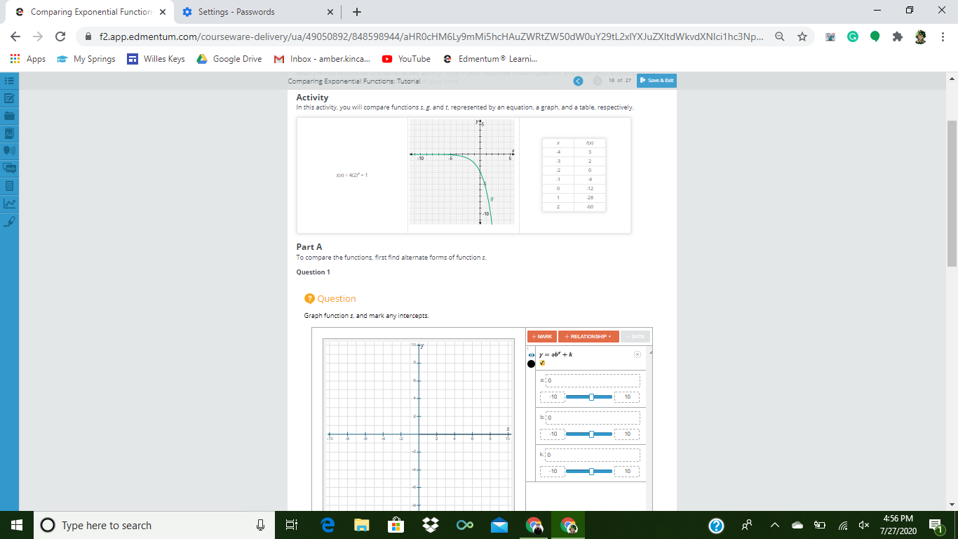 I need help with these @ Comparing Exponential Function: X Settings -