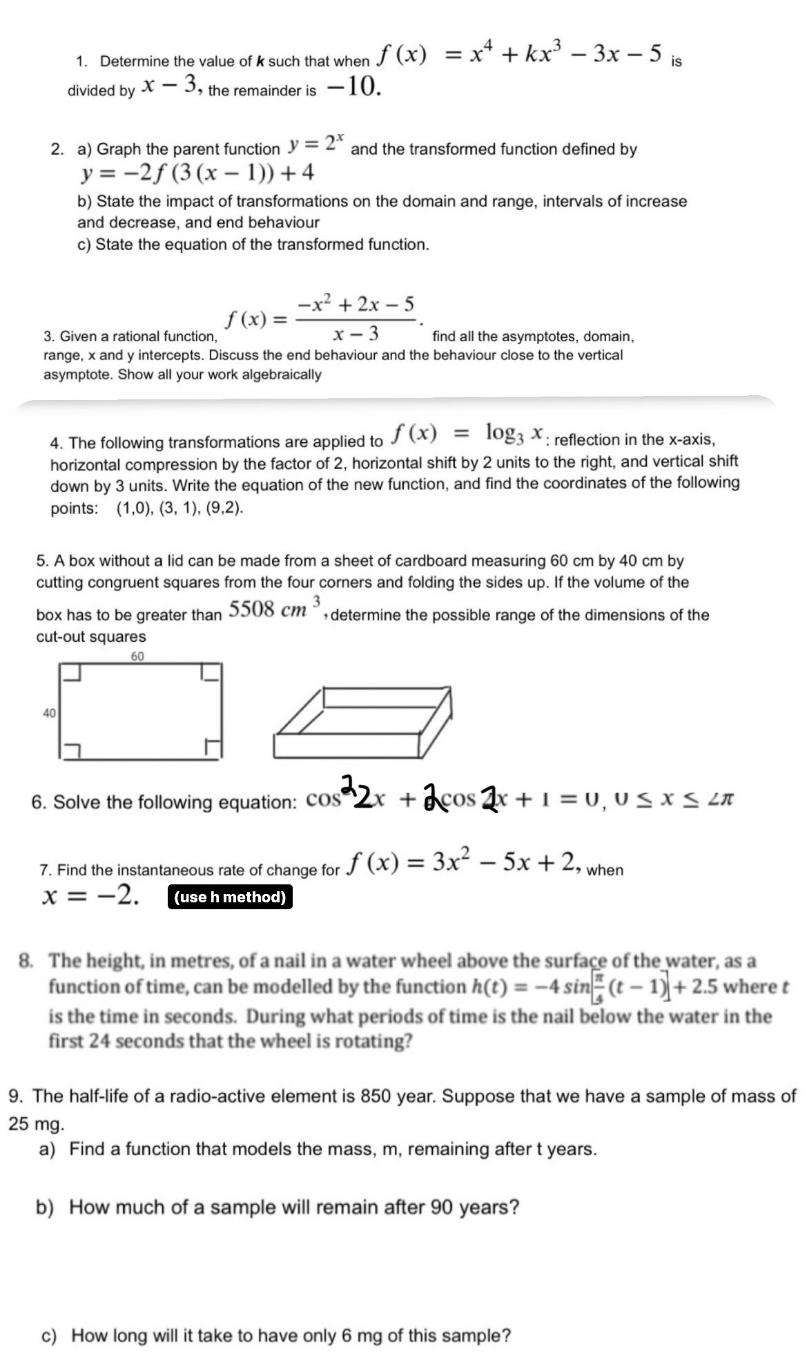 hi! please help solve this practice test using advanced functions methods _
