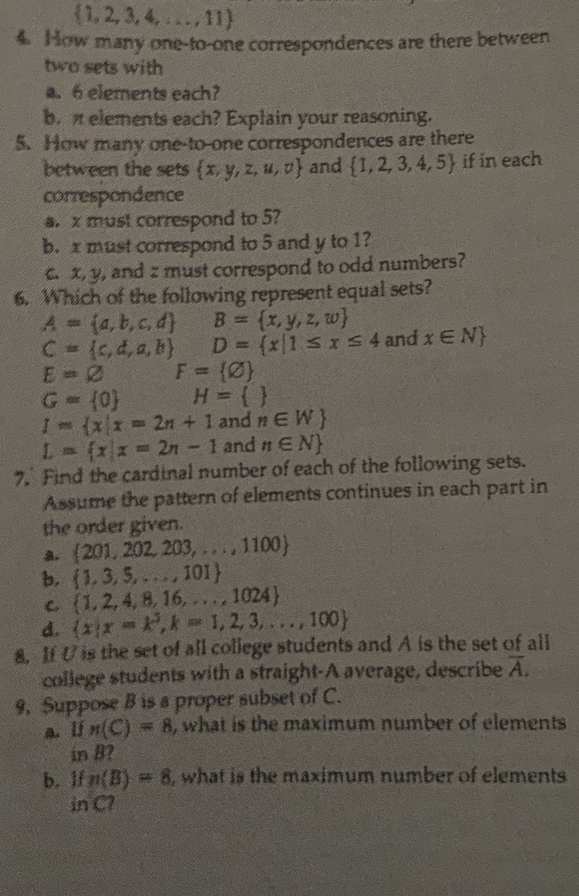 (1, 2, 3, 4. .. . 11) 4. How many one-to-one