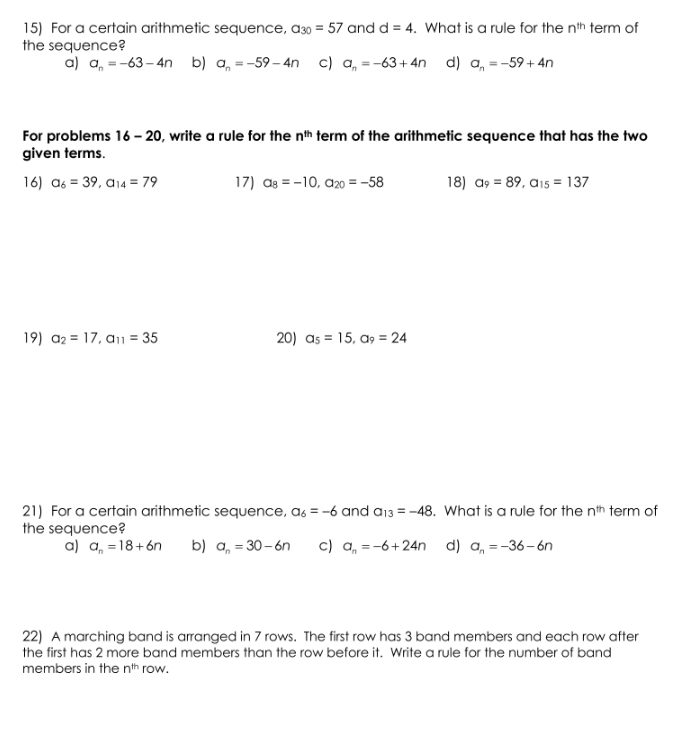  15) For a certain arithmetic sequence, a3 = 57 and d