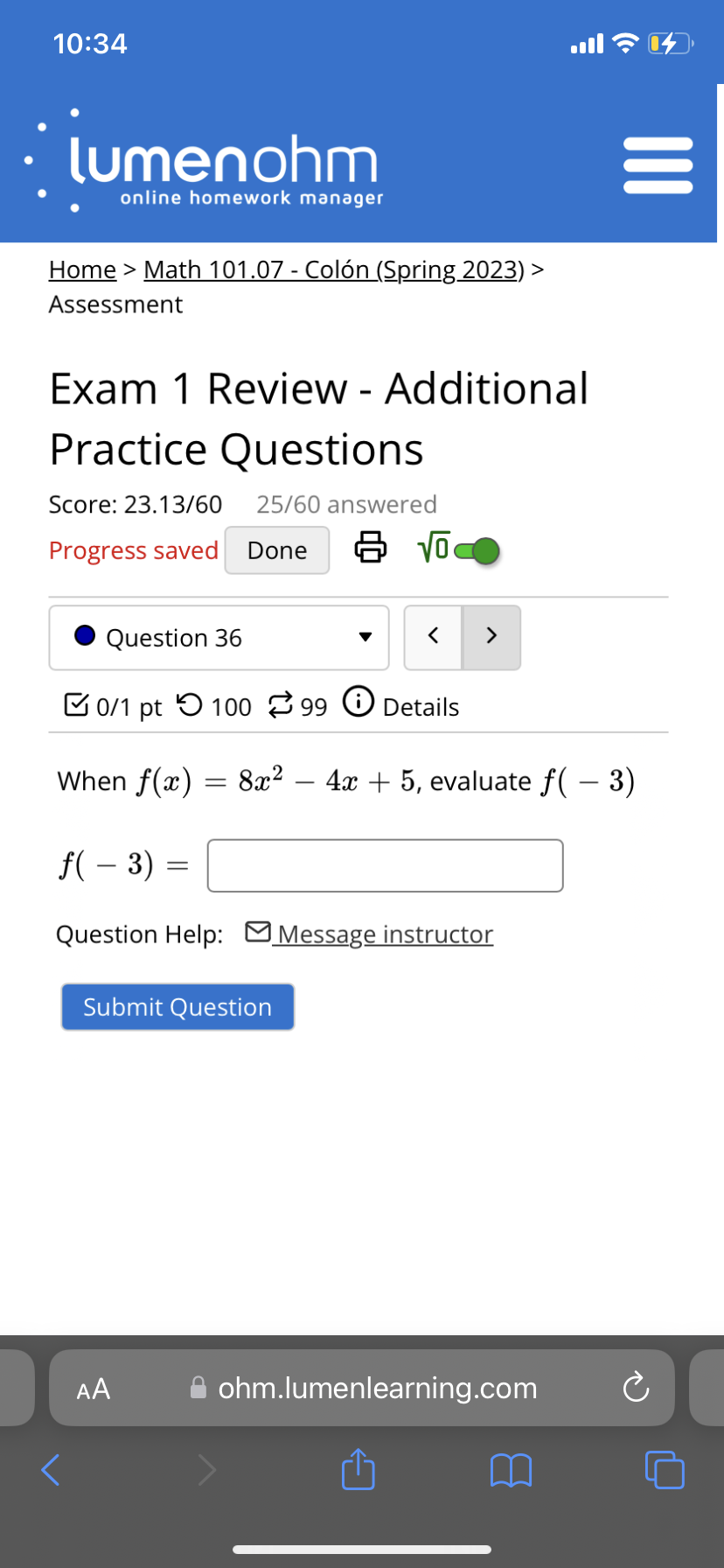 points (5,3) and (2,5) y: 1 Question Help: 8 Message instructor Submit