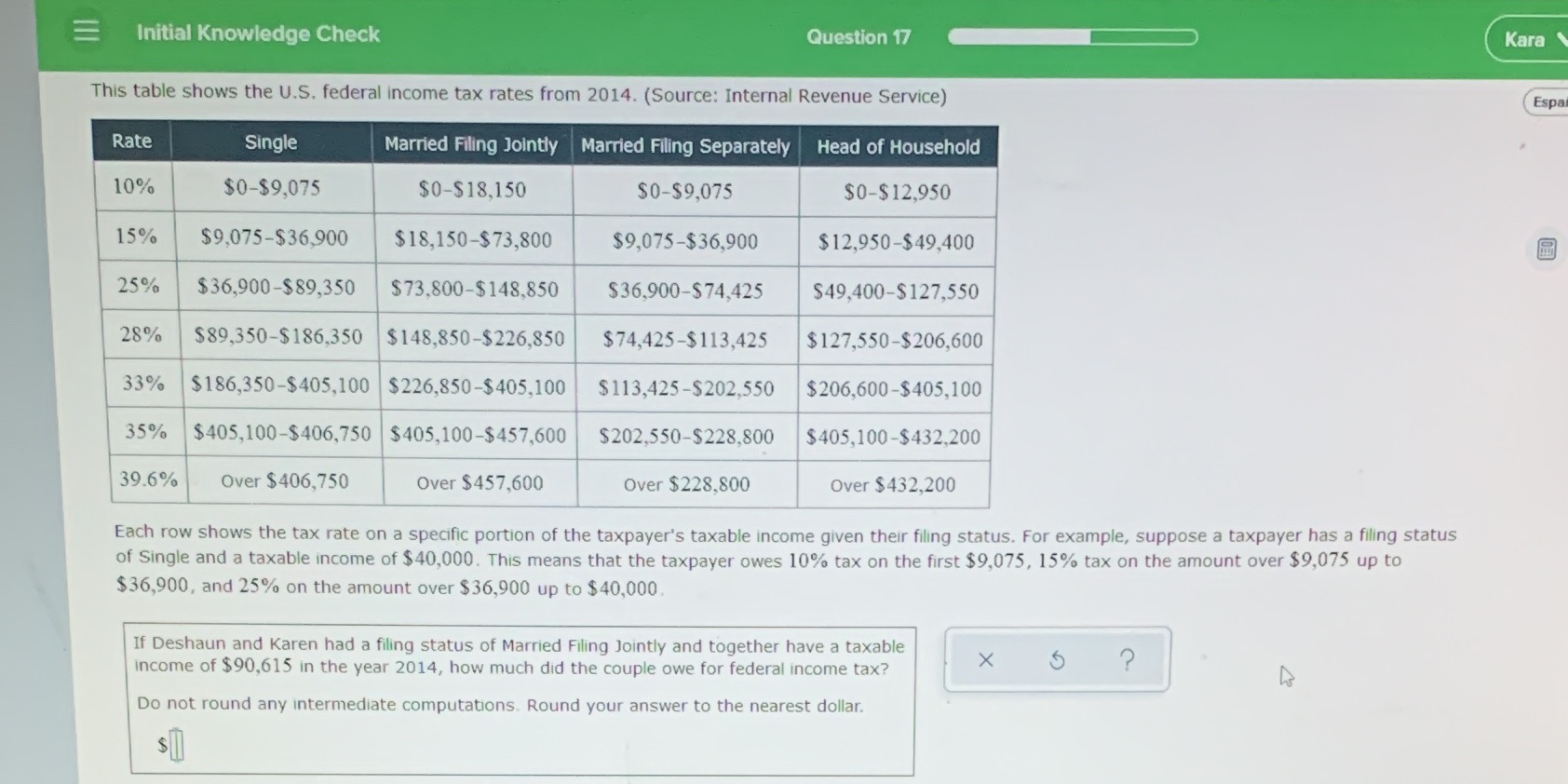Initial Knowledge Check Question 17 Kara This table shows the U.S.