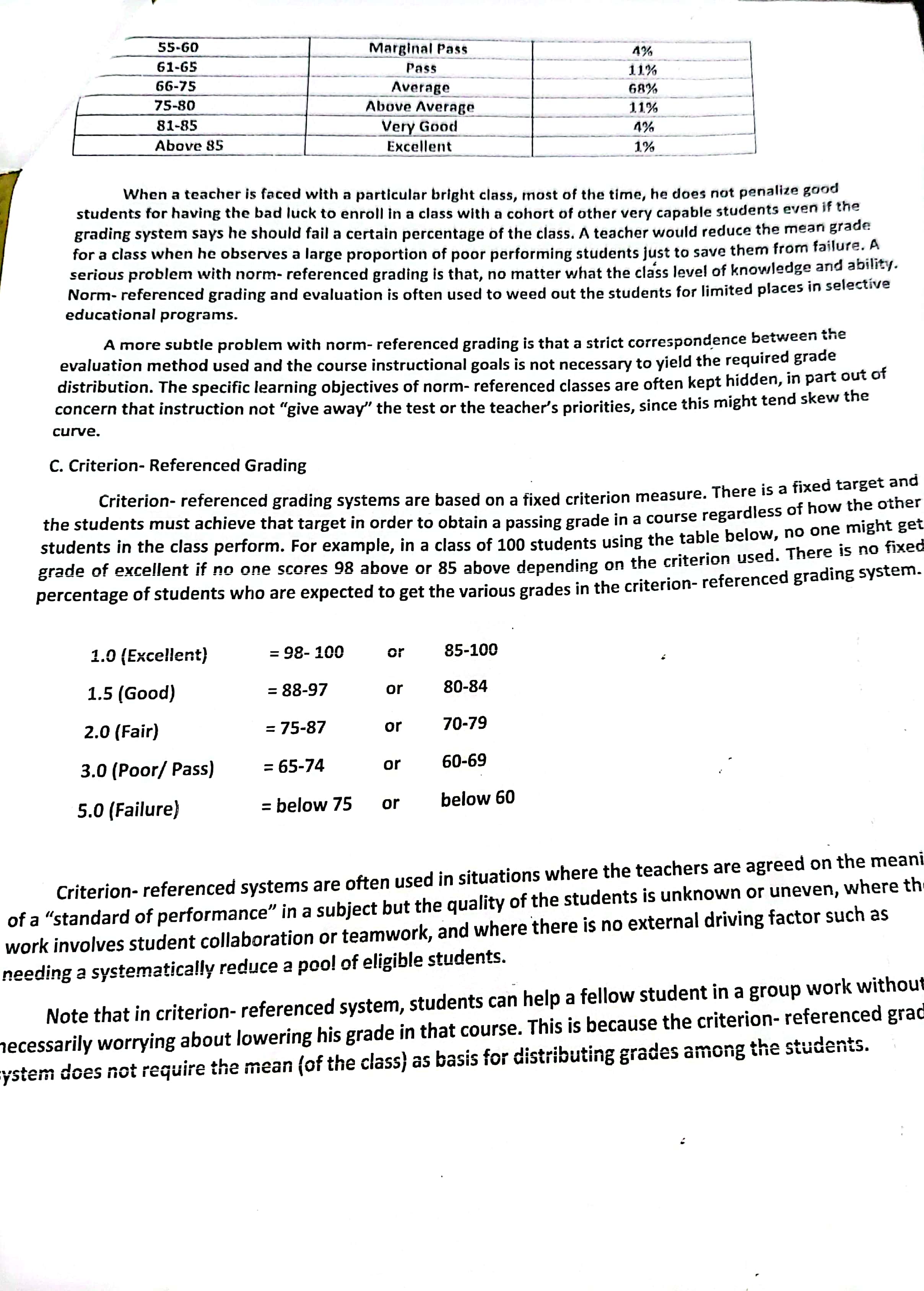 items. I. Assign equivalent grade rating to each score indicated in Table