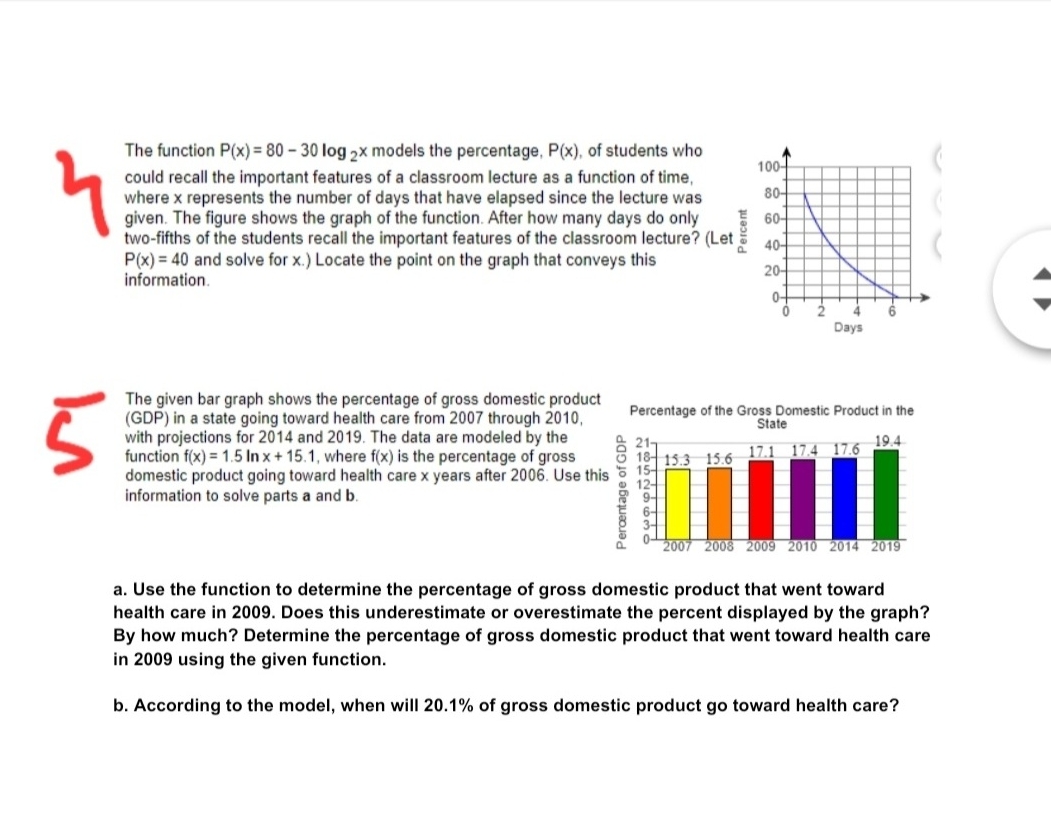 College Algebra The function P(x) = 80 - 30 log 2x models