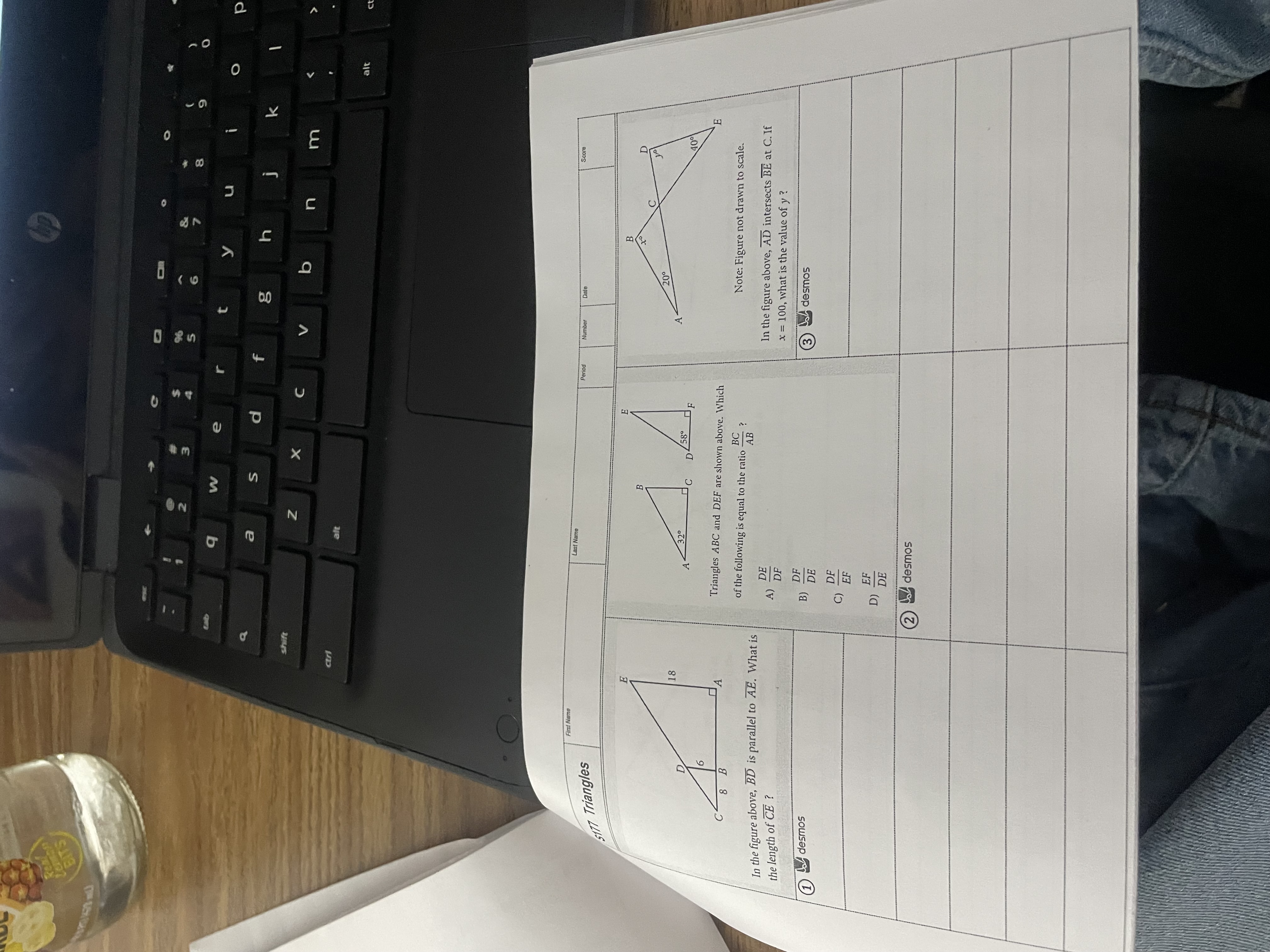 A) 350 B) 550 B) In the figure above, AE II CD