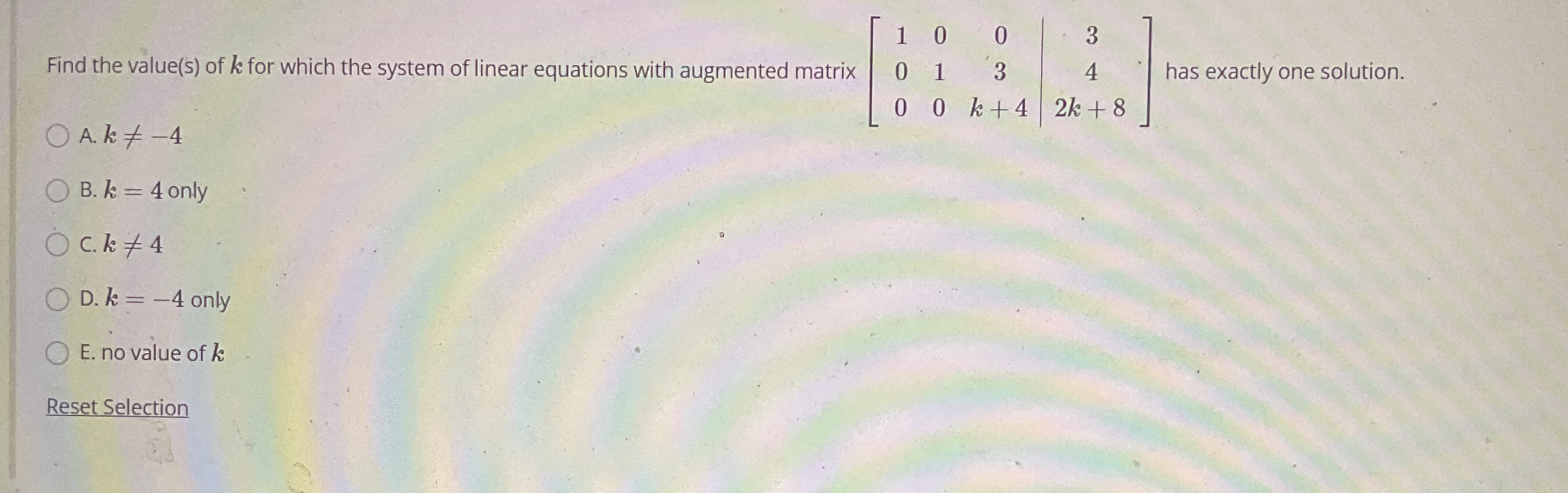 Find Value K that exactly one solution 1 0 0 Find the