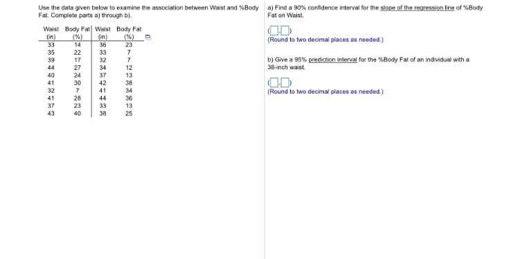  Use the data given below to examine the association between Waist