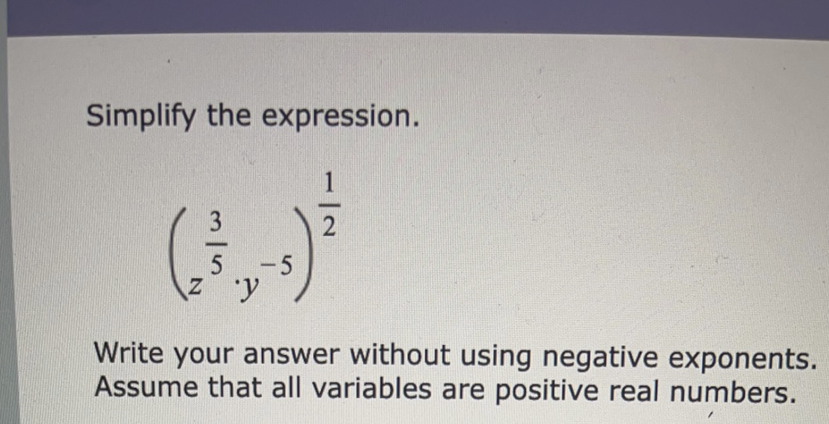 Simplify the expression. w N 5 -5 Z Write your answer