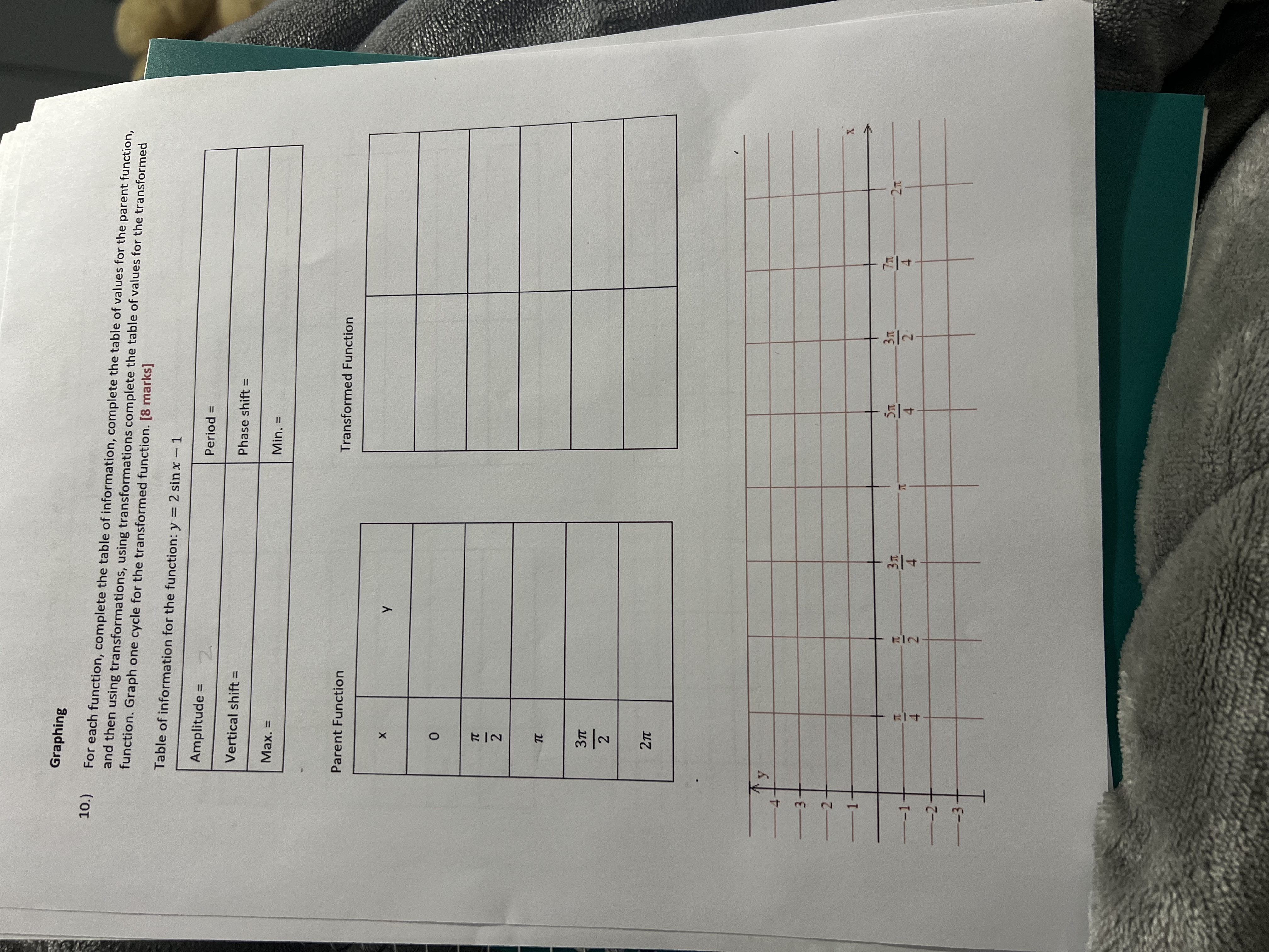 Graphing 10.) For each function, complete the table of information, complete