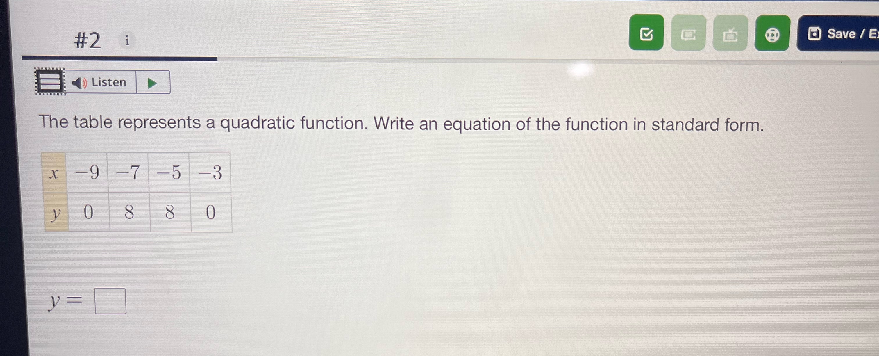  # 2 i Save / E () Listen The table represents