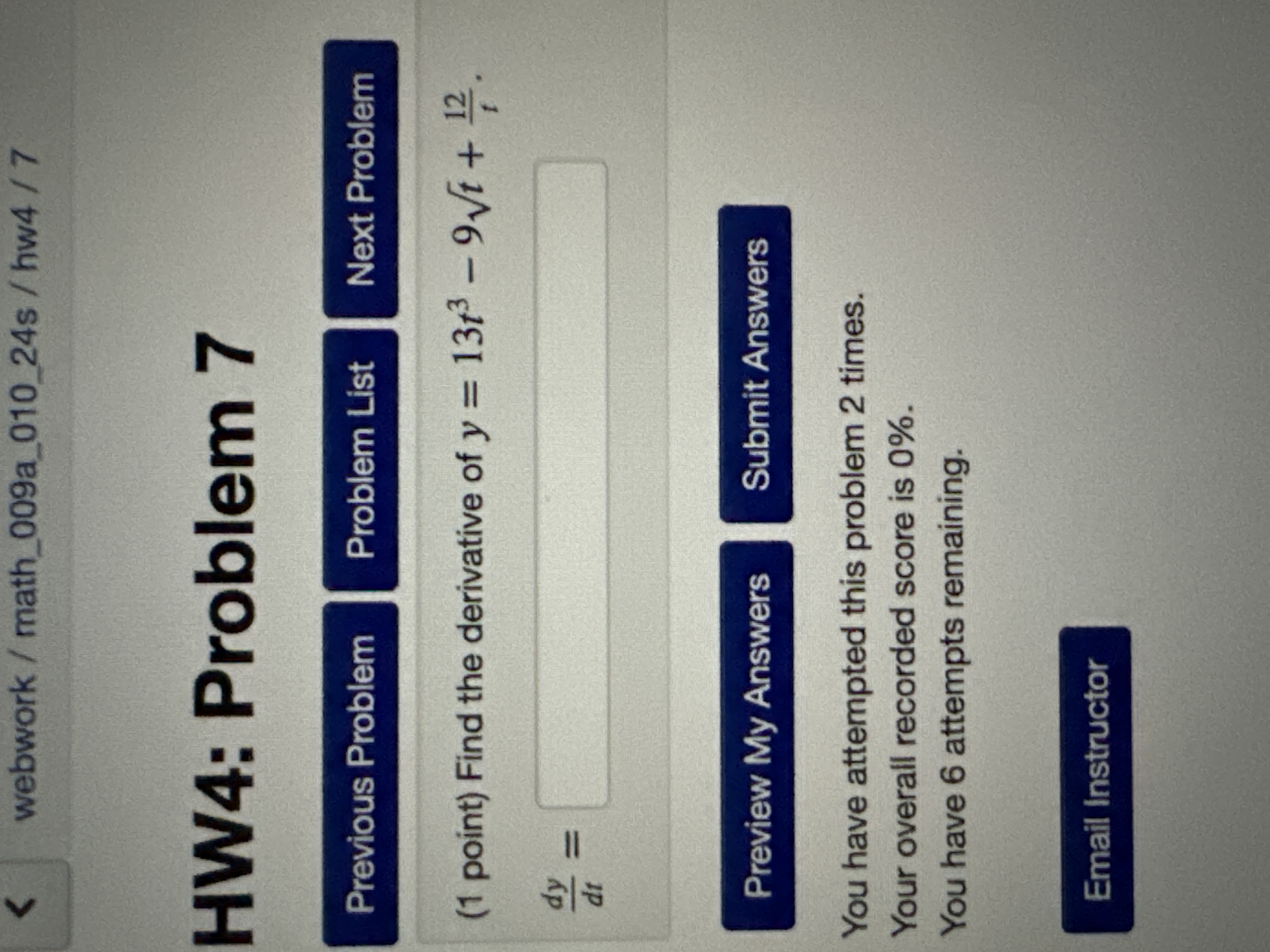  webwork / math_009a_010_24s / hw4 / 7 HW4: Problem 7 Previous