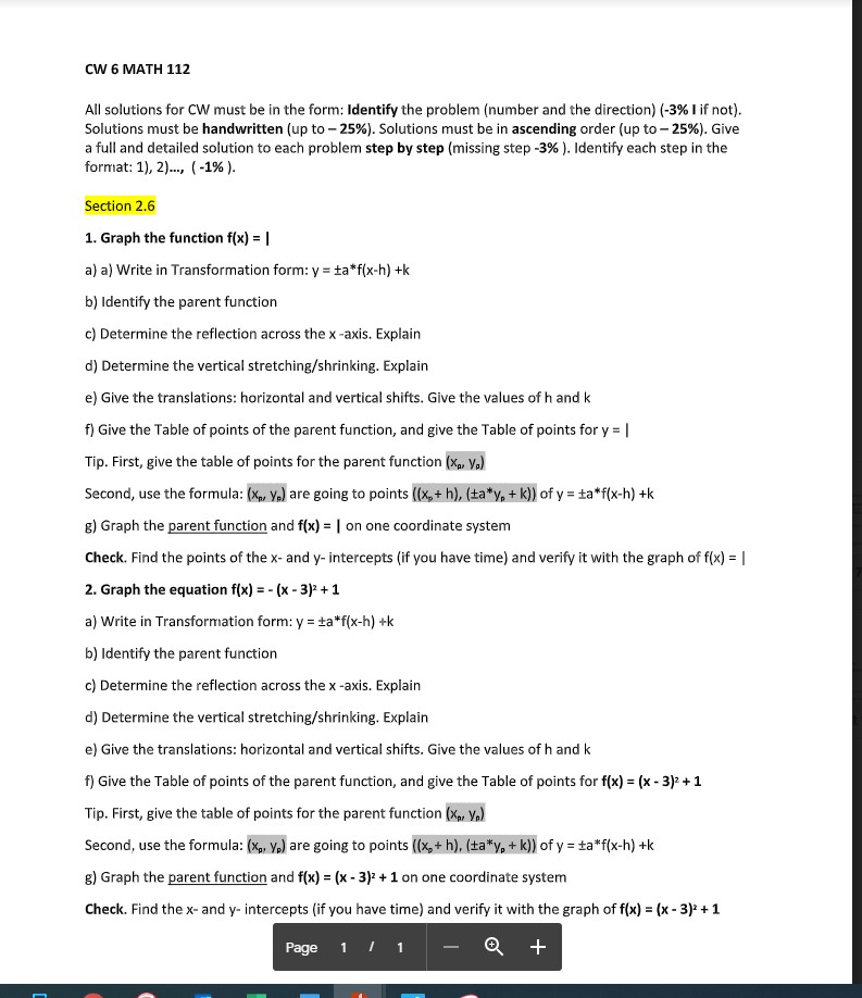  CW 6 MATH 112 All solutions for CW must be in