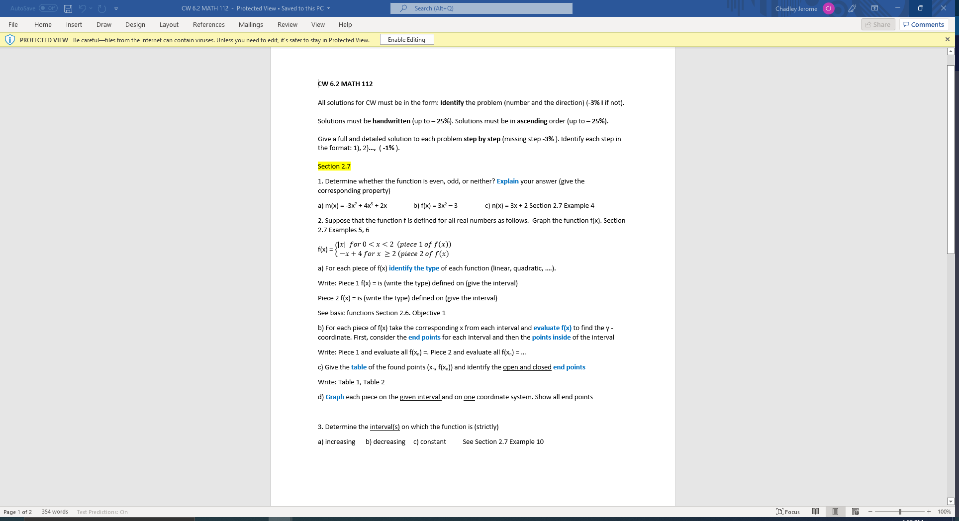  AutoSave . off) H . () CW 6.2 MATH 112 -