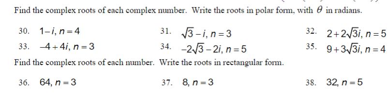 38. o, 2+23i.n=5 9+33i, n=4 32, n=5