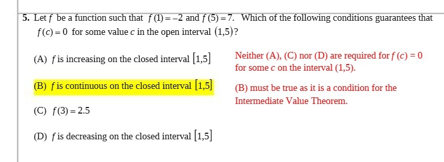 5. Let f be a function such that f (1) =