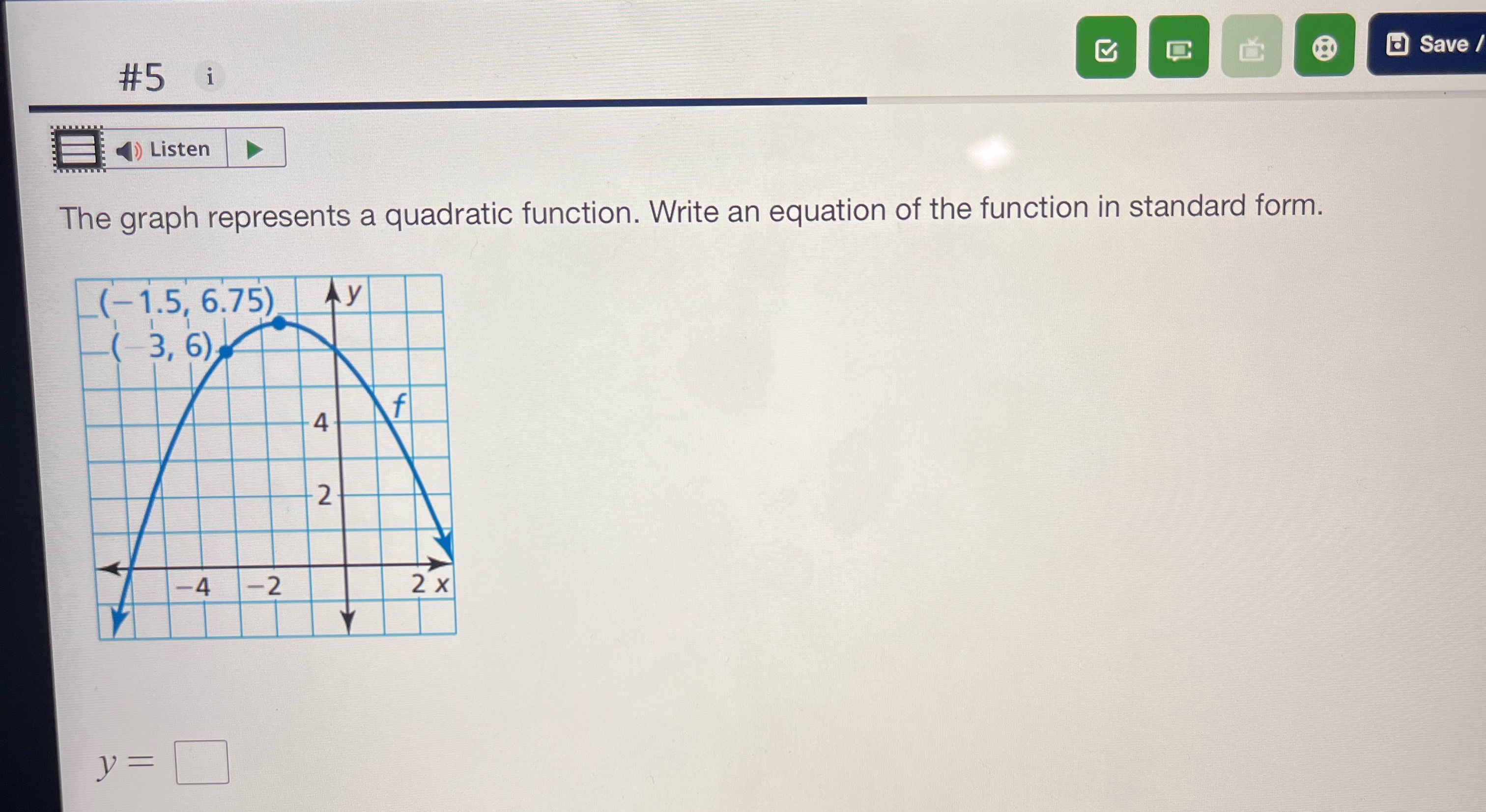  '_-- The graph represents a quadratic function. Write an equation of