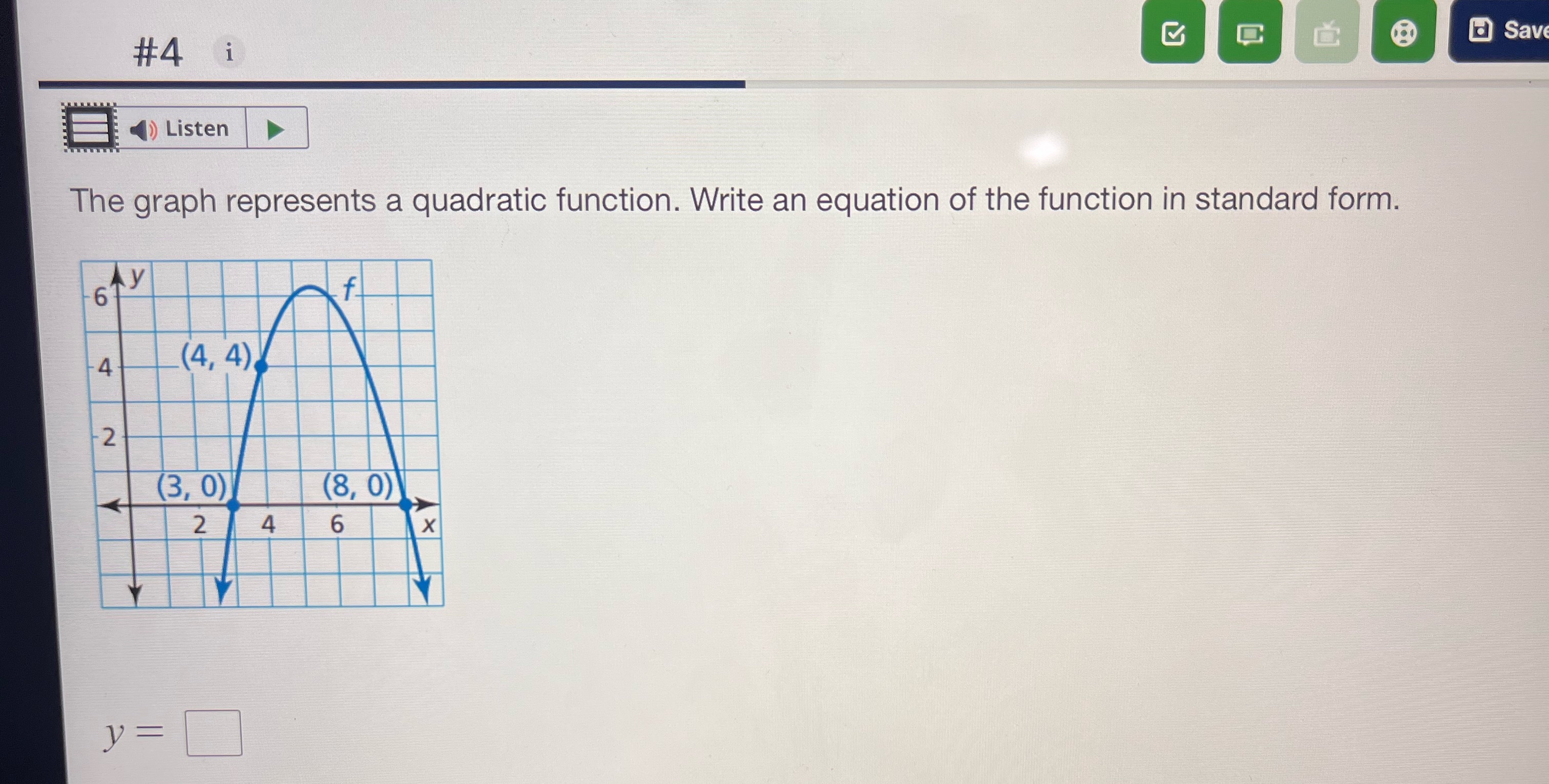 #4 i O d Save ) Listen The graph represents a