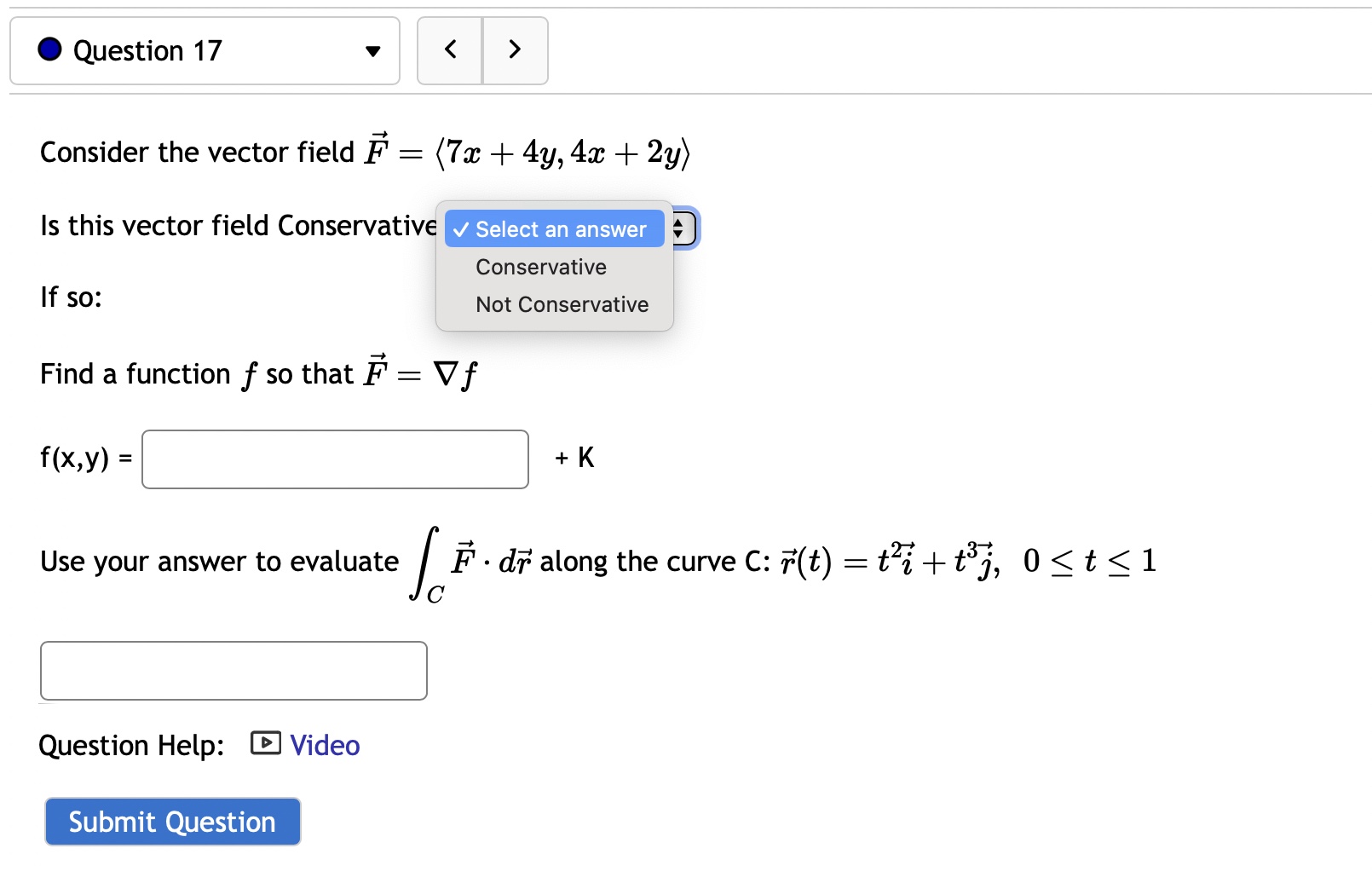  @ Question 17 v Consider the vector field F = (Tx