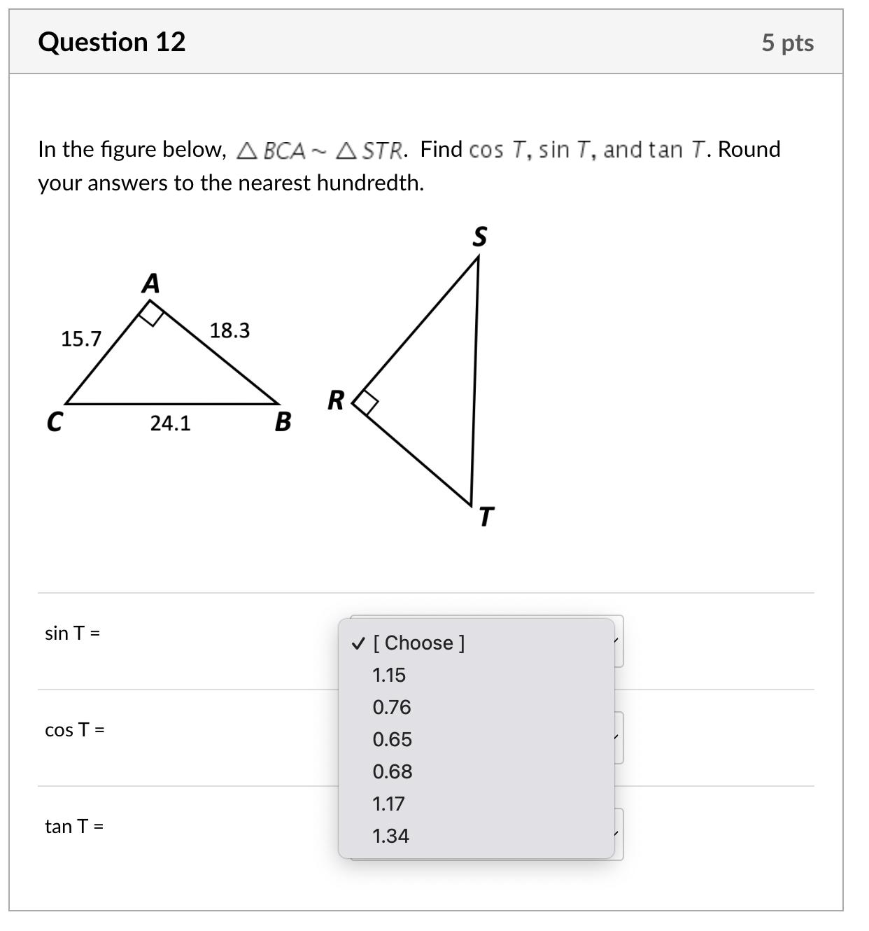 5 pts Determine whether a triangle with the given side lengths is
