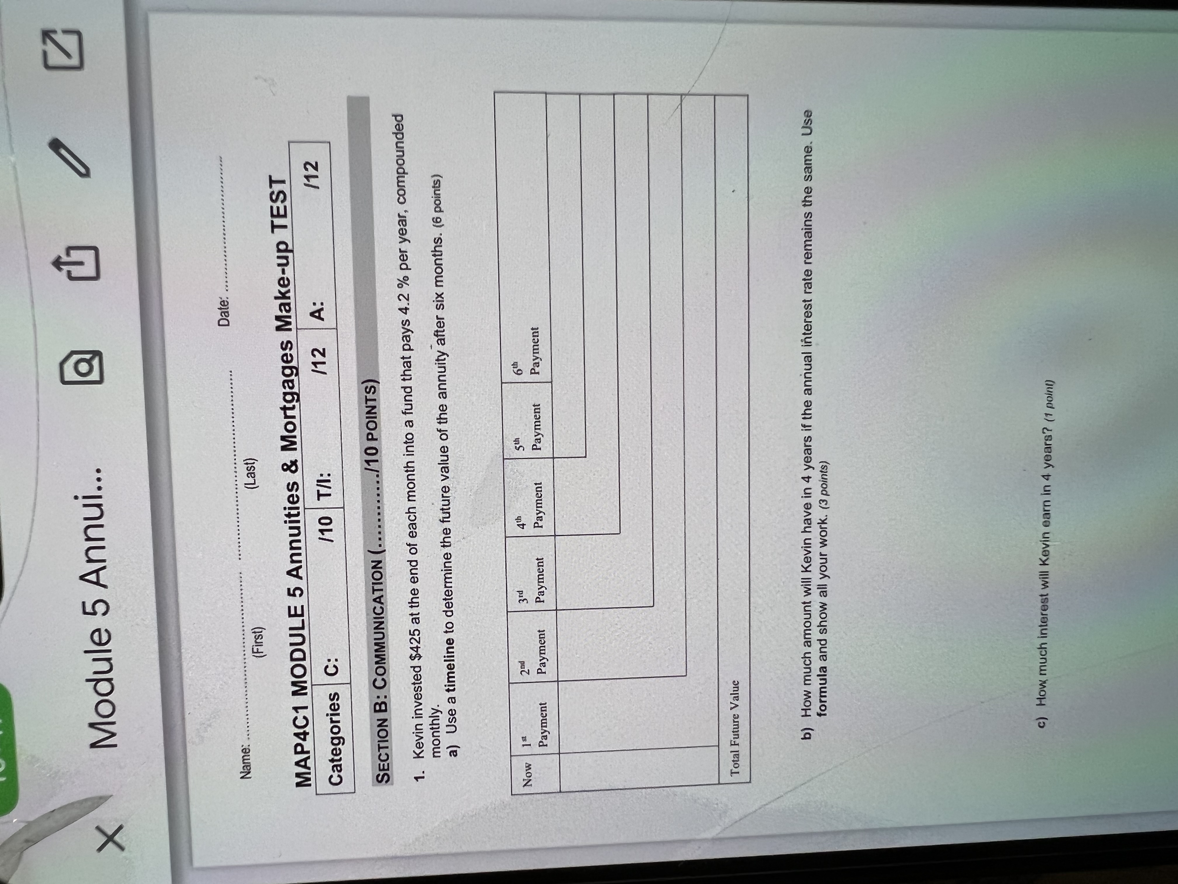  X Module 5 Annui... Date: ........ Name: ............. (First) (Last) MAP4C1