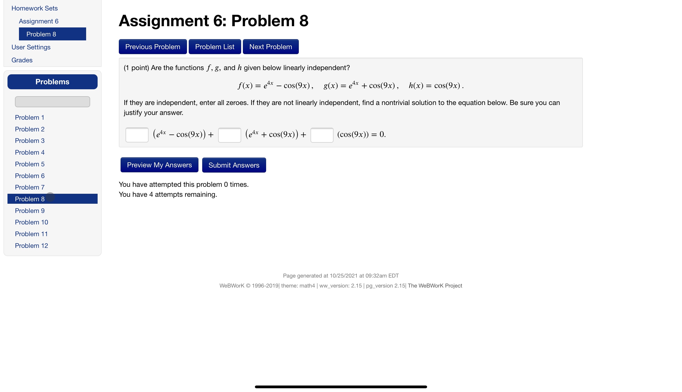  Homework Sets Assignment 6 User Settings Grades Problem 1 Problem 2