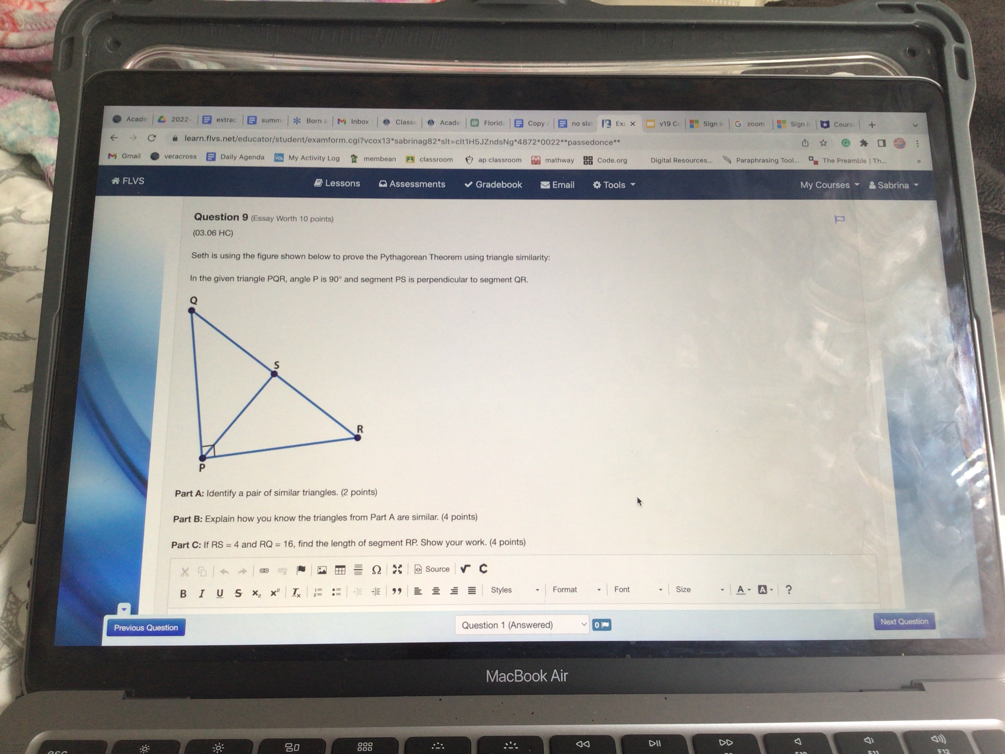 G zoom Sign it 3 cours | + C ^ learn.flvs.net/educator/student/examform.cgi?vcox13*sabrinag82*sit=clt1H5JZndsNg*4872*0022**passedonce* M