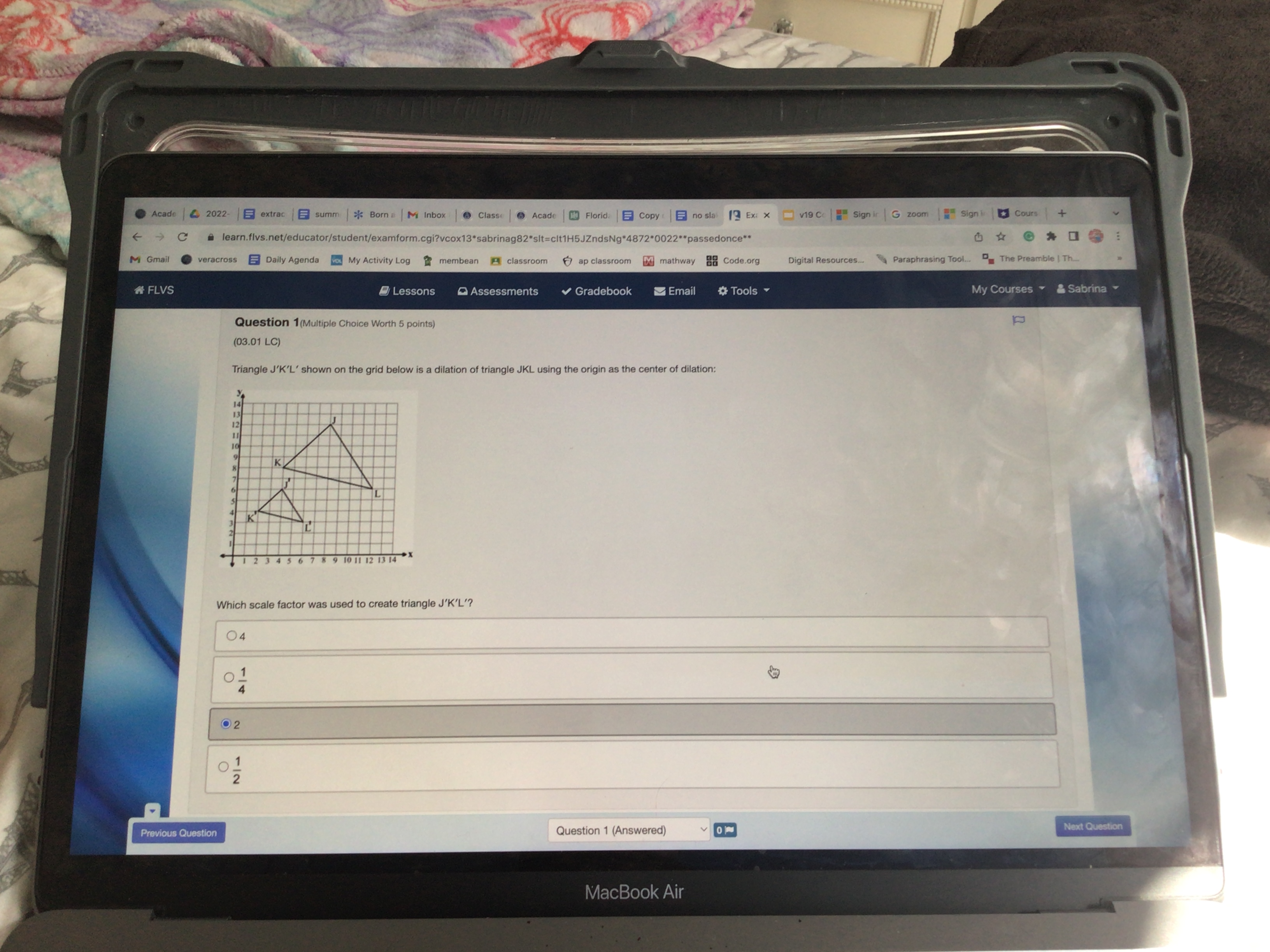 N FLVS Lessons Assessments Gradebook Email *Tools My Courses & Sabrina Question