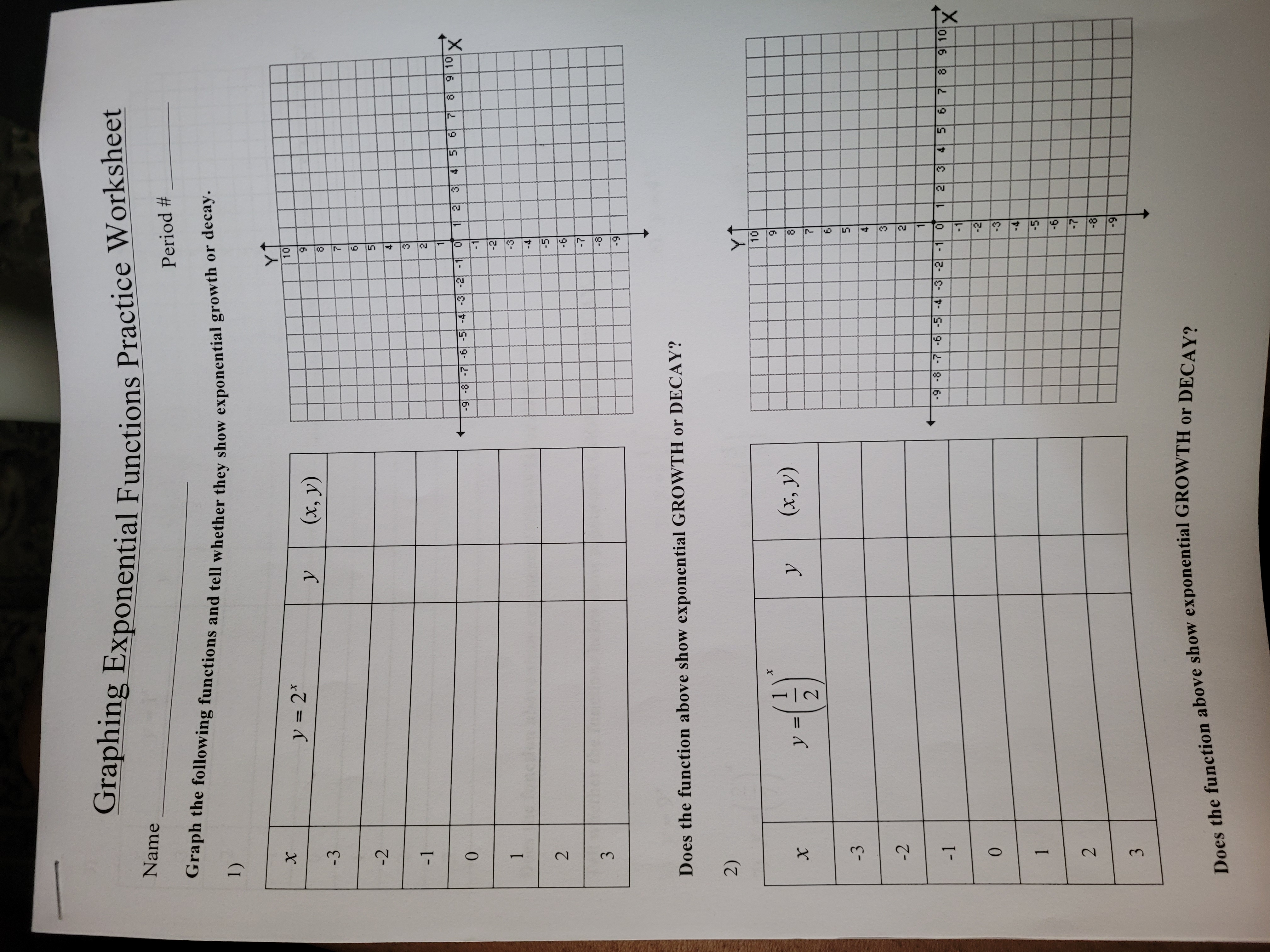  Name Graphing Exponential Functions Practice Worksheet Period # 1) Graph the