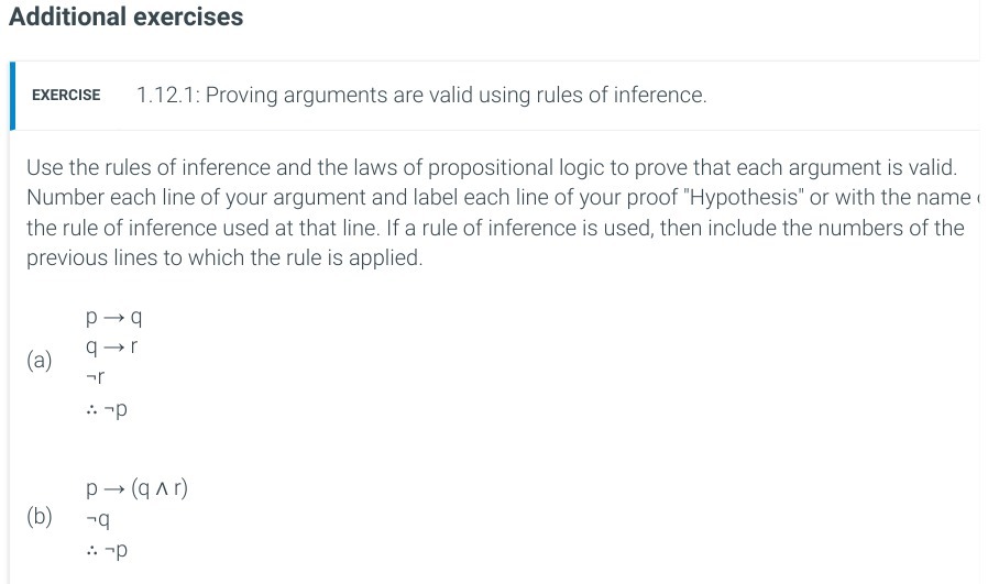Additional exercises ExERCISE 1.1 2.1: Proving arguments are valid using rules