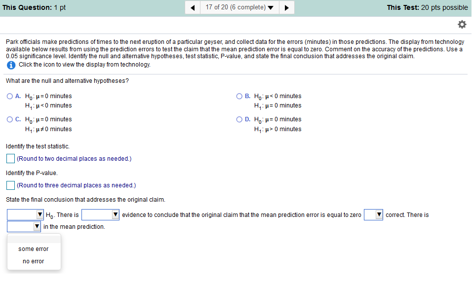 of 20 (6 complete) This Test: 20 pts possible Park officials make