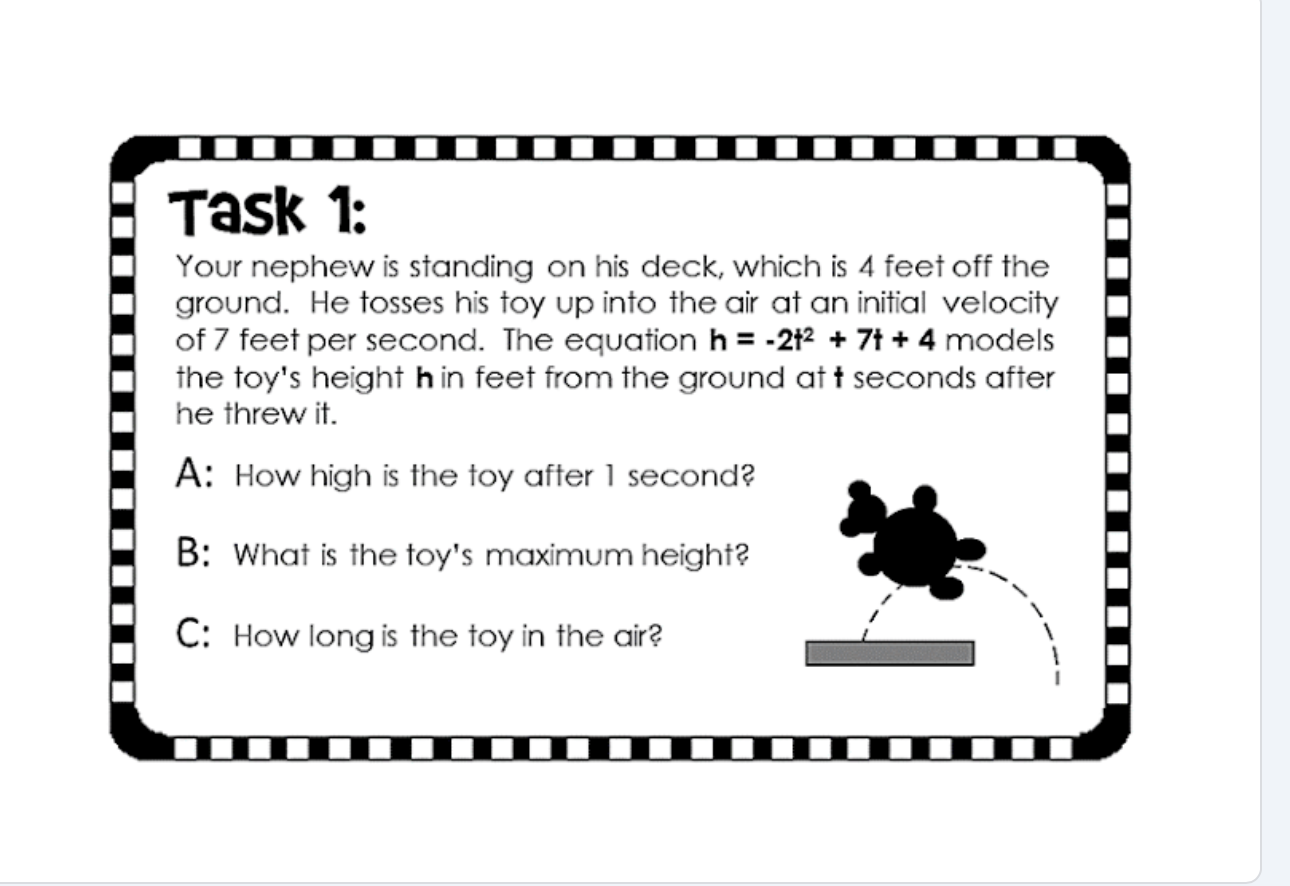  Task 1: Your nephew is standing on his deck, which is