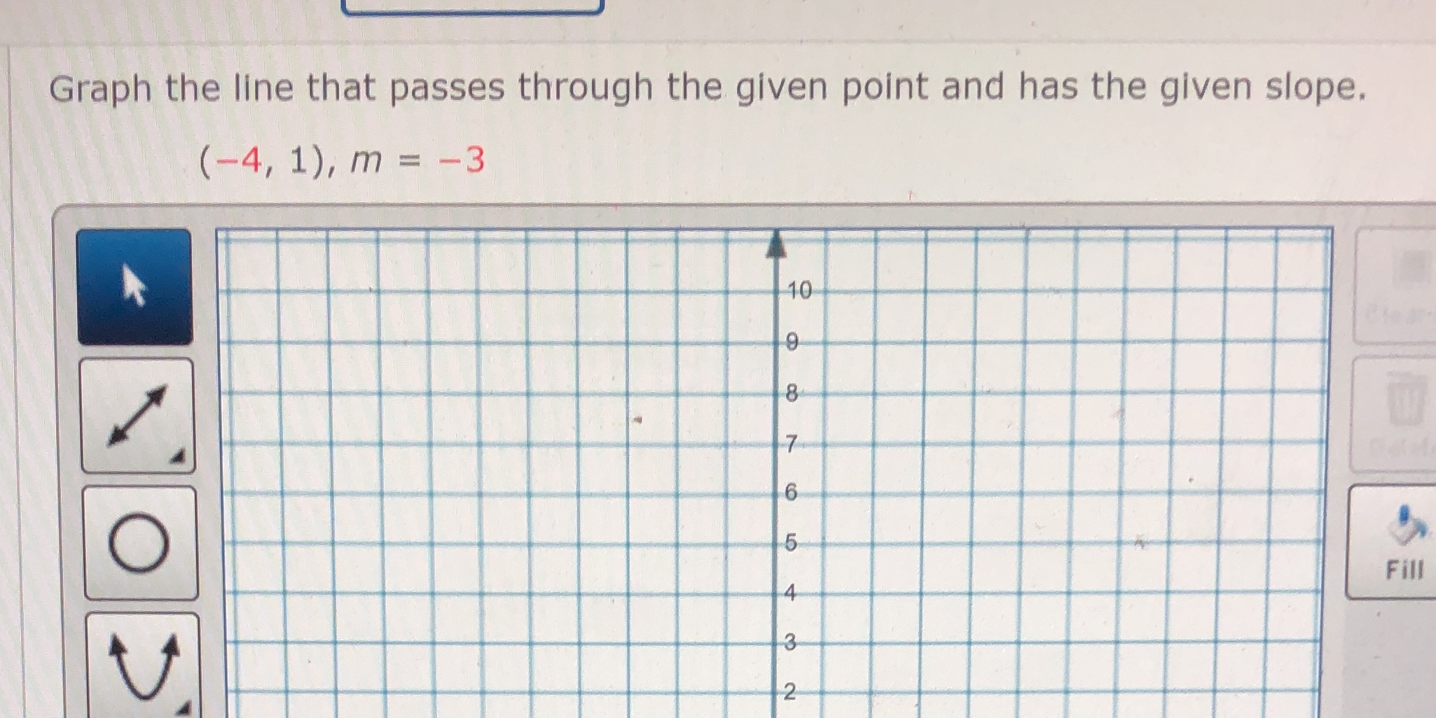 (-4,1), m=-3 Graph the line that passes through the given point and