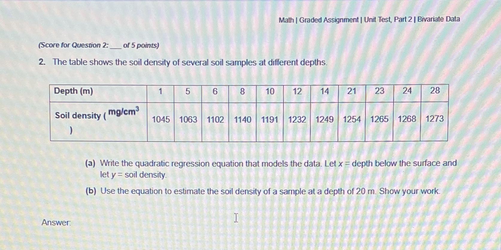  Math | Graded Assignment | Unit Test, Part 2 | Bivariate