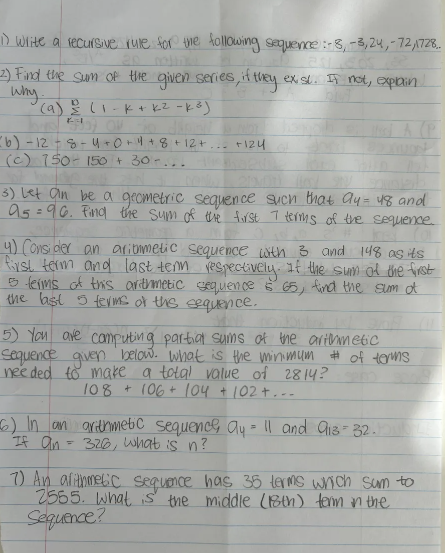 1) White a recursive rule for the following sequence :-8, -