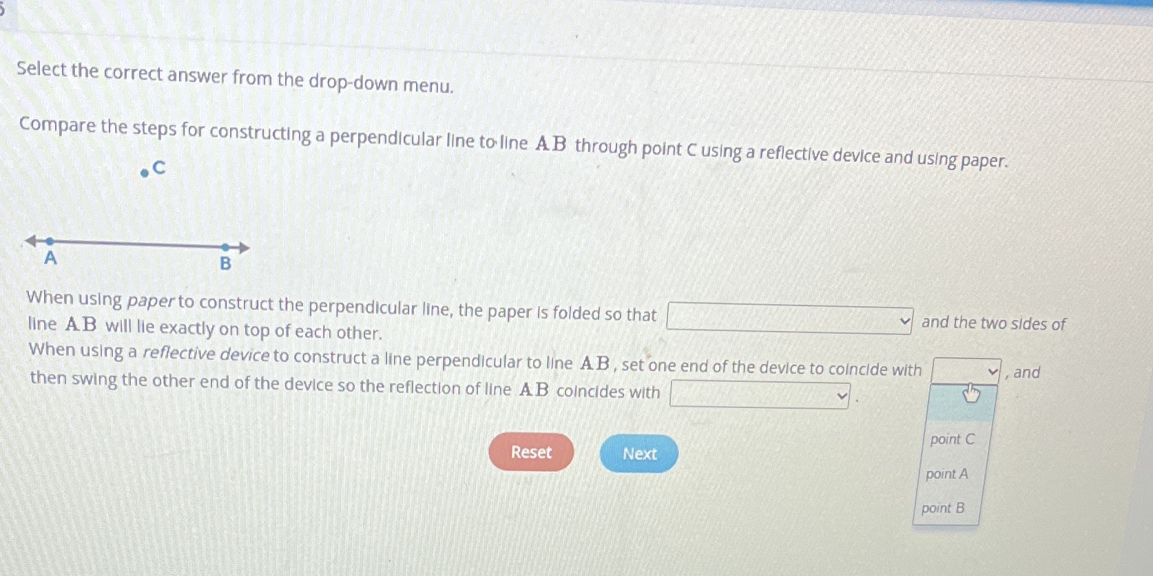  Select the correct answer from the drop-down menu. Compare the steps