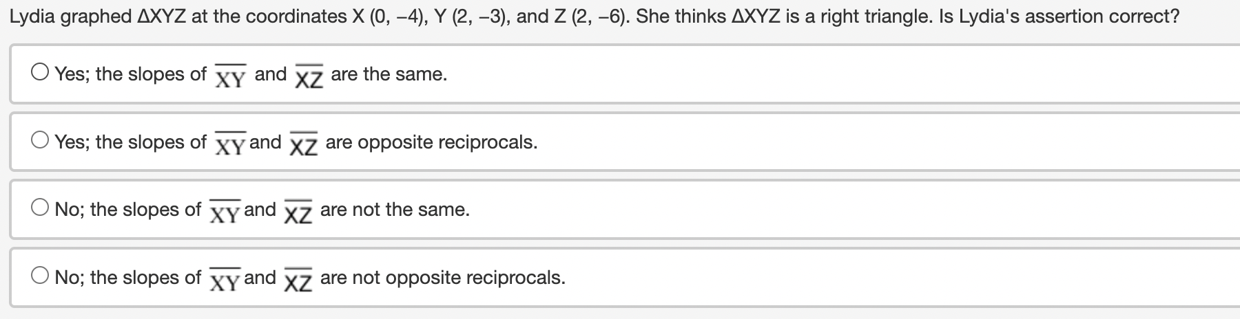 0 Use the distance formula to see if at least two sides