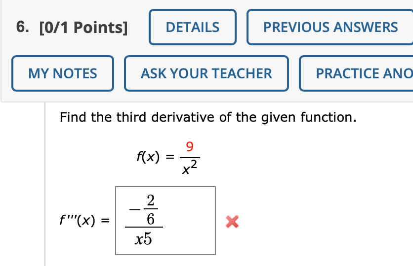 YOUR TEACHER | PRACTICE ANOTHER Find the derivative of the function. 9(5)