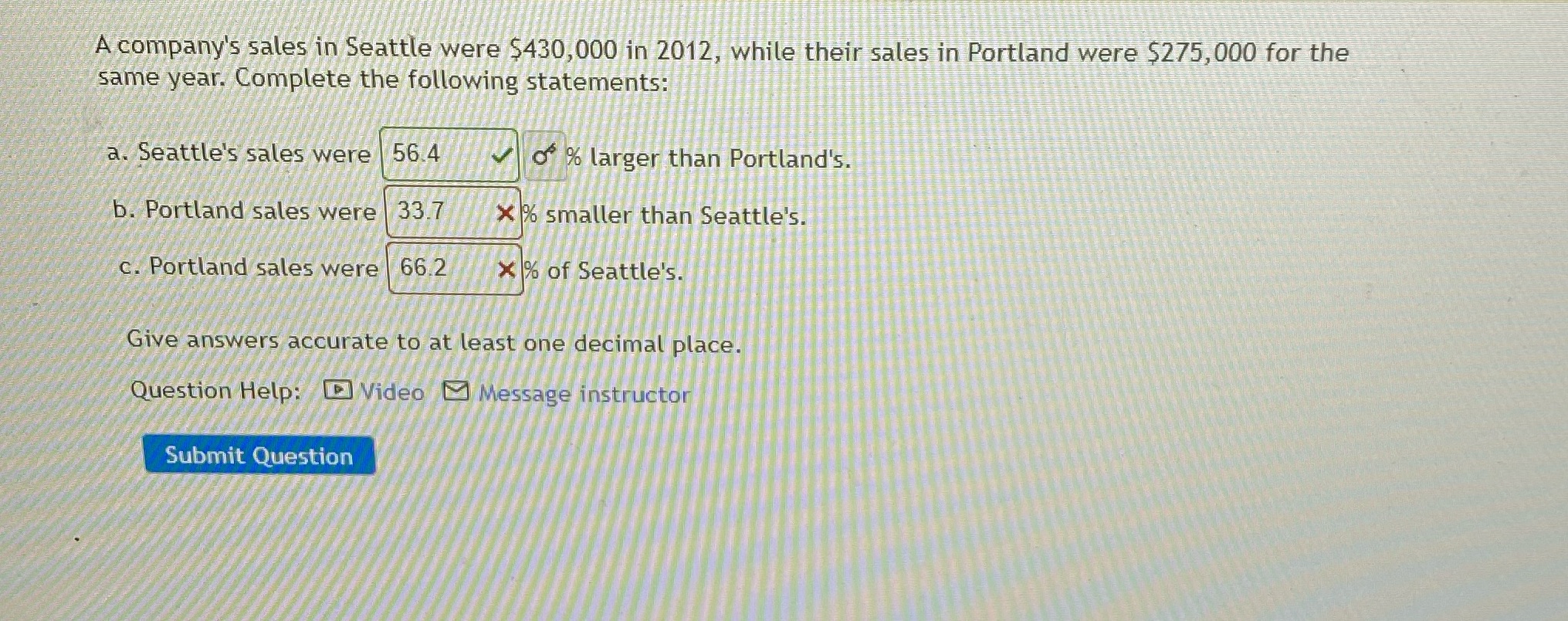 What am I doing wrong with the last two? A company's sales