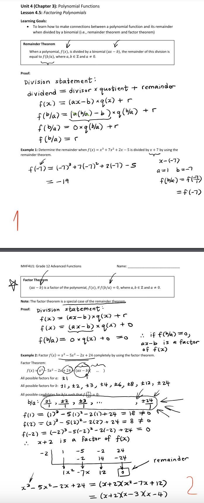 Please create math notes explaining the following math lesson and math concept