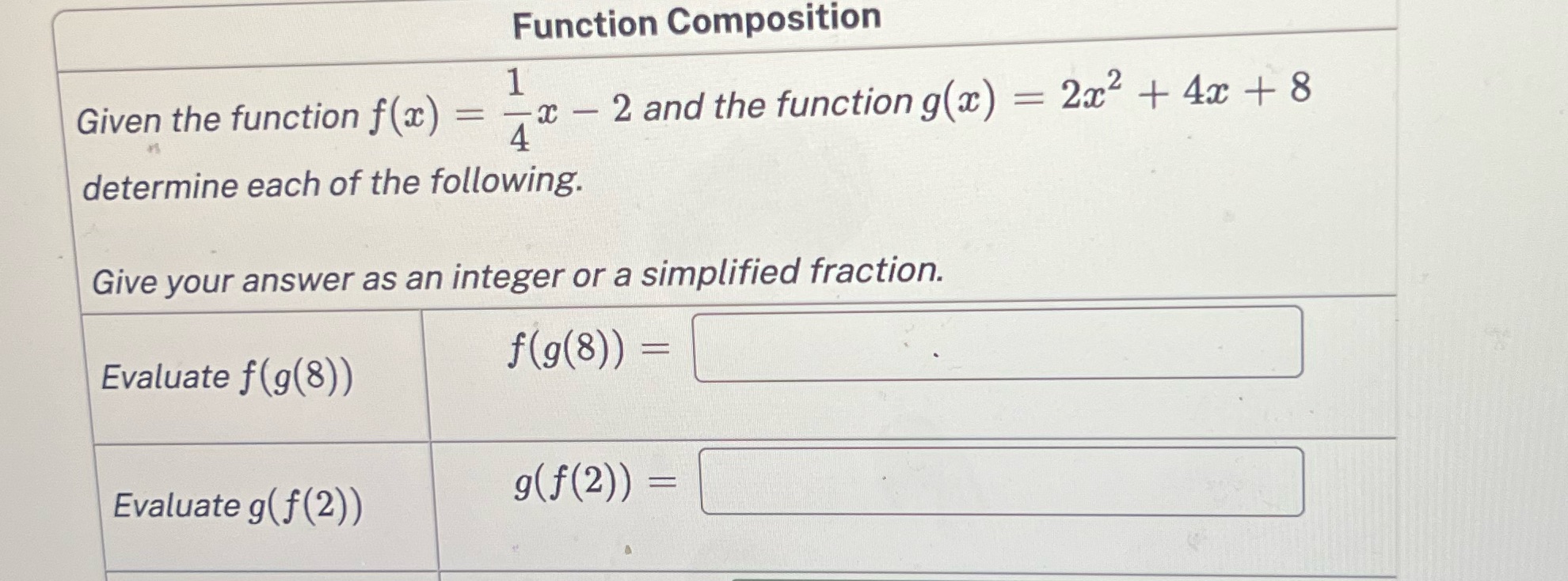  Function Composition 1 Given the function f (x) = - x